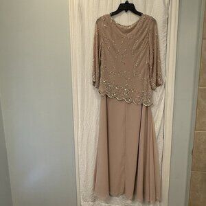 J Kara Long Beaded Dress 10P Petite Mother of Bride Groom Dress Blush Rose Pink